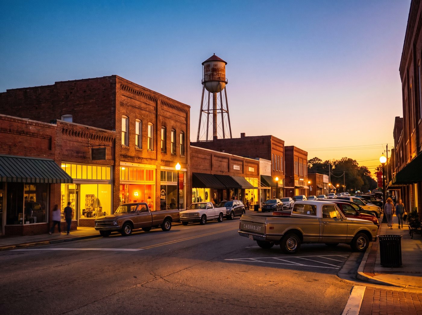 Pembroke brick main street at dusk